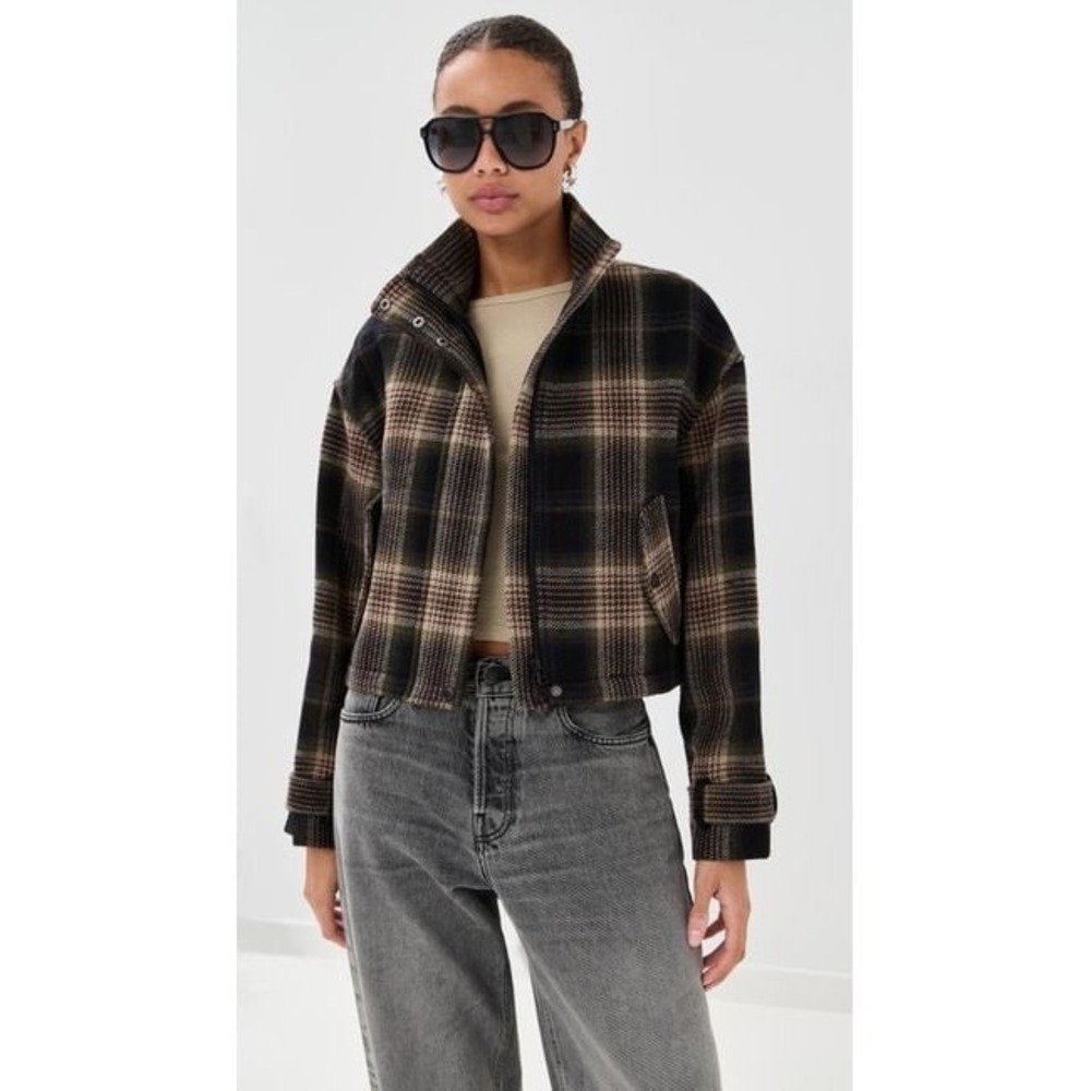 Veronica Beard Bateman Plaid Cropped Jacket Black Multi Wool Blend